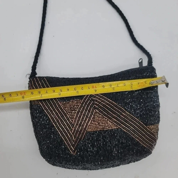 Vintage Rare Unique Beaded Purse Handbag Made In Macau Black Gold Zip - Picture 4 of 7